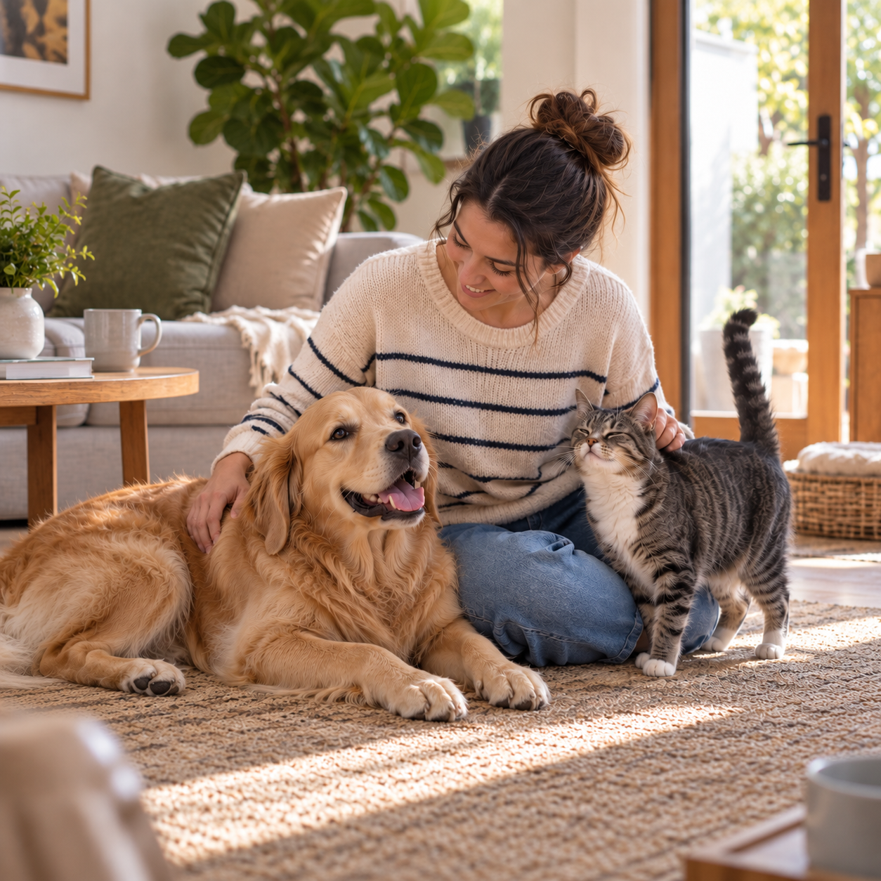Pet sitter caring for a dog at home in Johannesburg.
